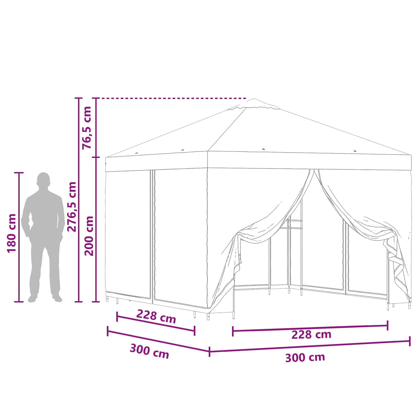 Havelæger med sidevægge 3 x 3 m Brun Polyester og Stål 190 gsm