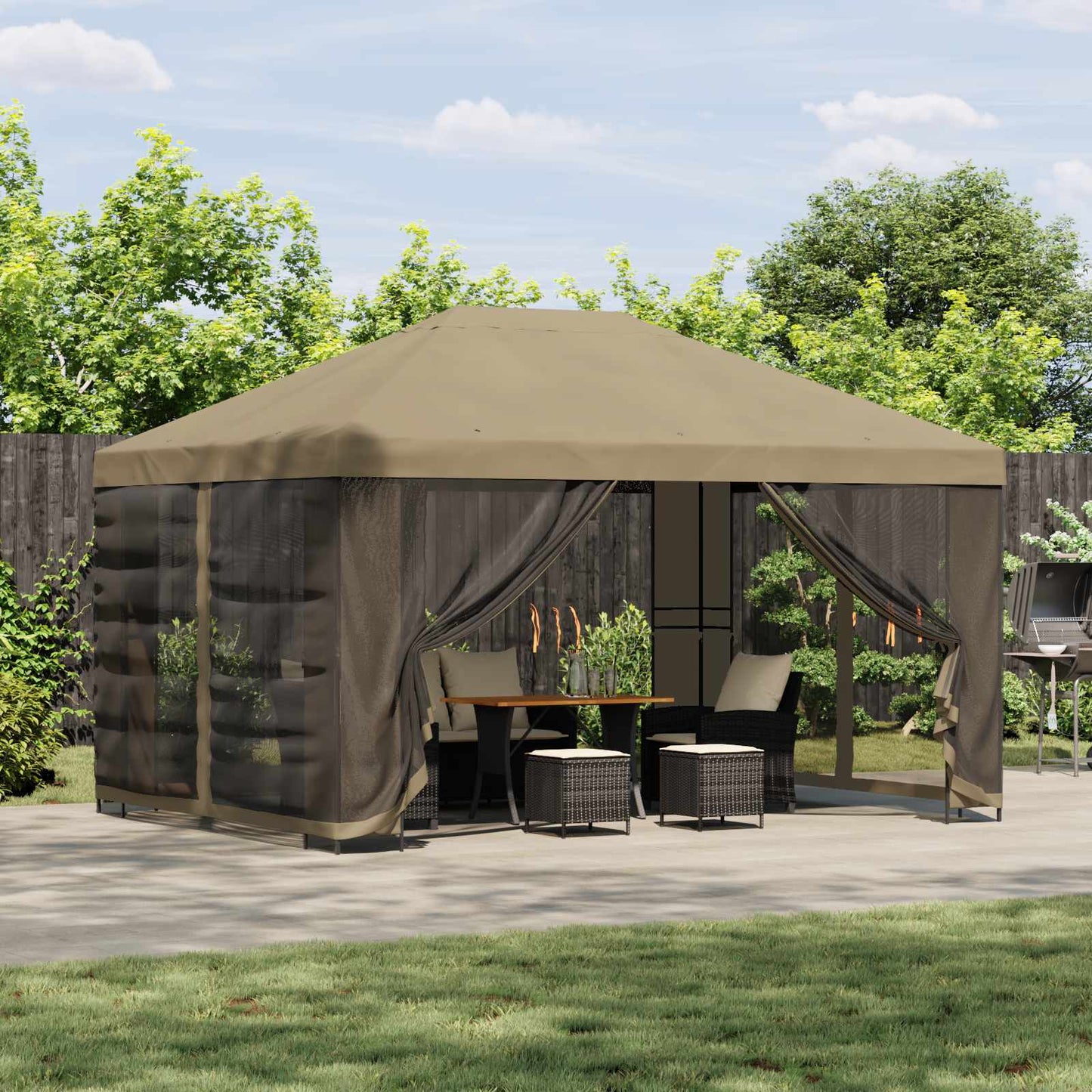 Havelæger med sidevægge 4 × 3 m Beige Polyester og Stål 190 gsm