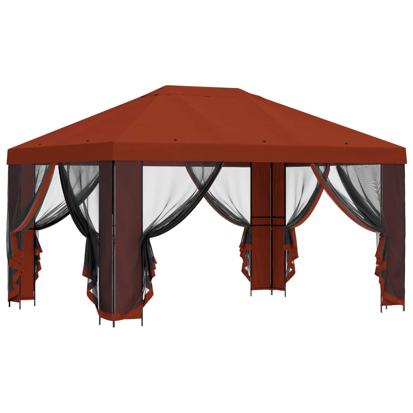 Pavillon med sidetapper 4 × 3 m Terrakotta Polyester og Stål