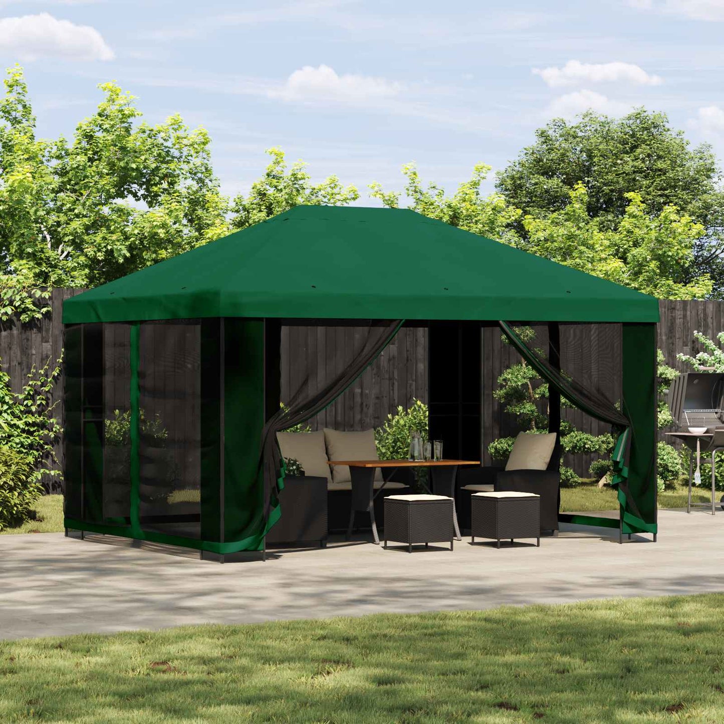 Havelæger med sidevægge 4 × 3 m Grøn Polyester og Stål 190 gsm