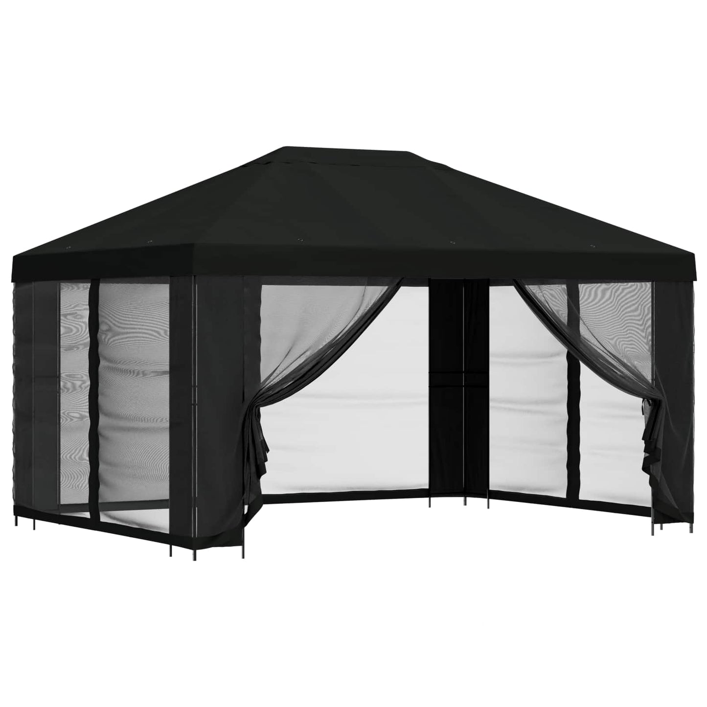 Pavillon med sidetapper 4 × 3 m Sort Polyester og Stål 190 gsm
