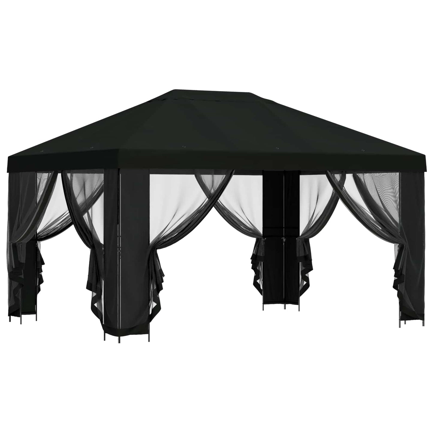 Pavillon med sidetapper 4 × 3 m Sort Polyester og Stål 190 gsm