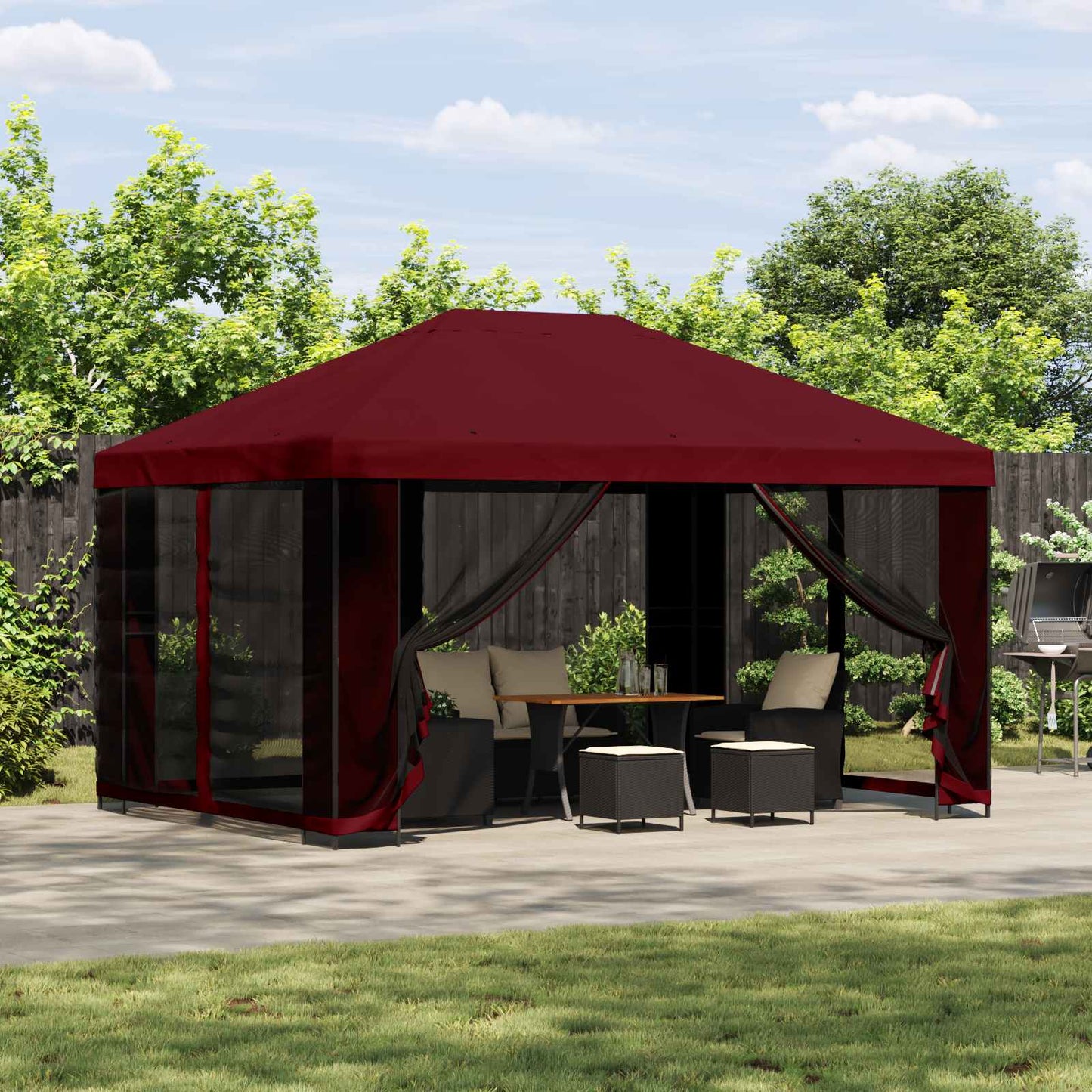 Havelæger med sidevægge 4 × 3 m Bordeaux Polyester og Stål
