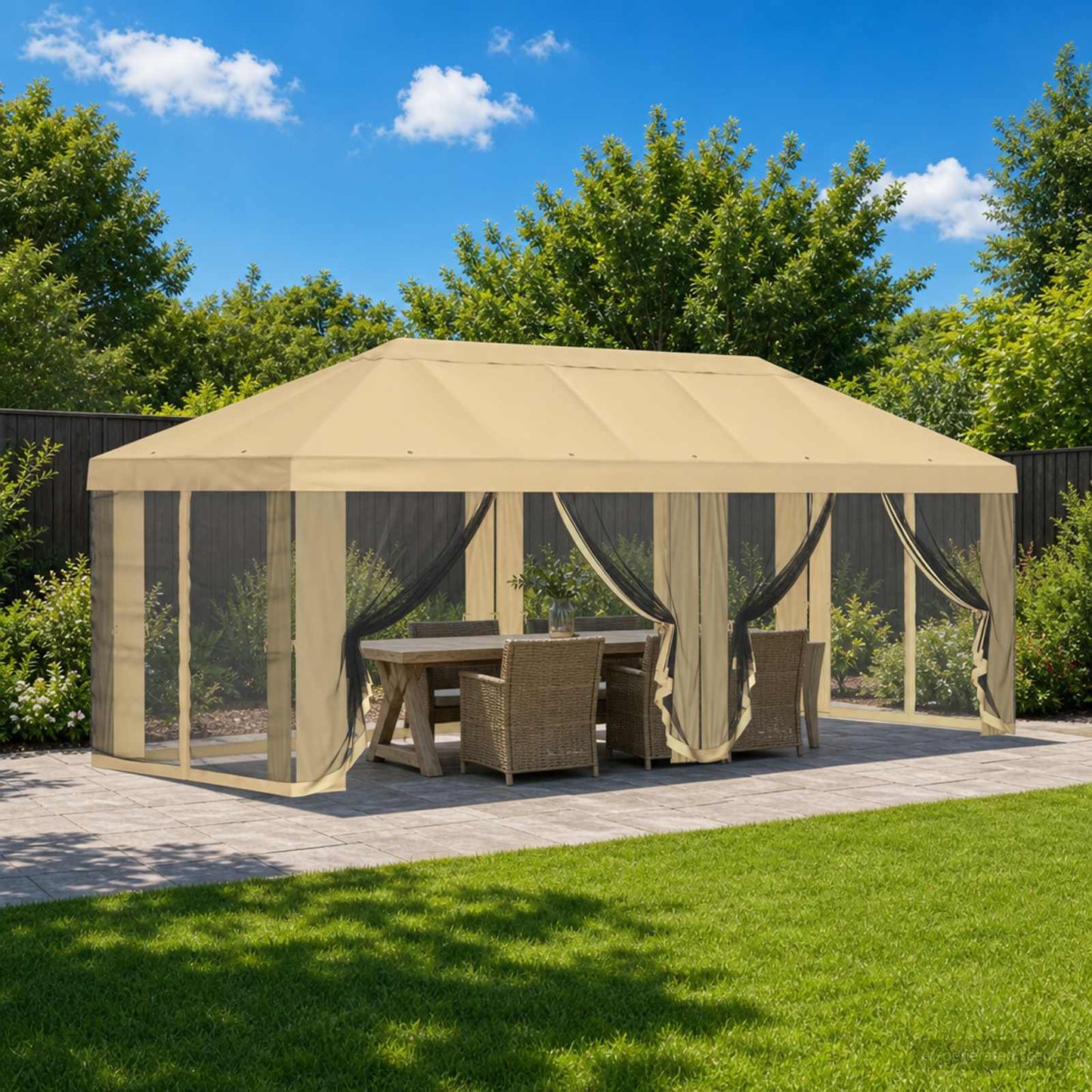 Gazebo Cover med sidevægge 6 x 3 m Cremefarvet Polyester 190