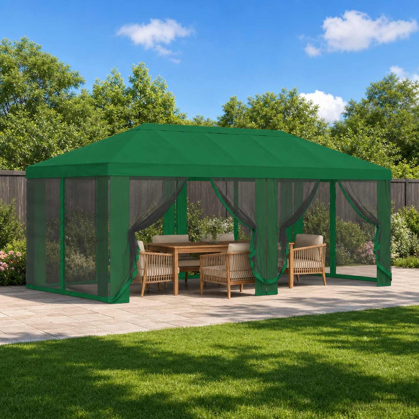 Gazebo Cover med sidevægge 6 x 3 m Grøn Polyester 190