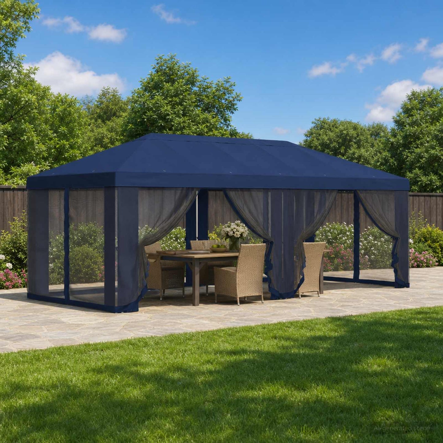 Gazebo Cover med sidevægge 6 x 3 m Blå Polyester 190