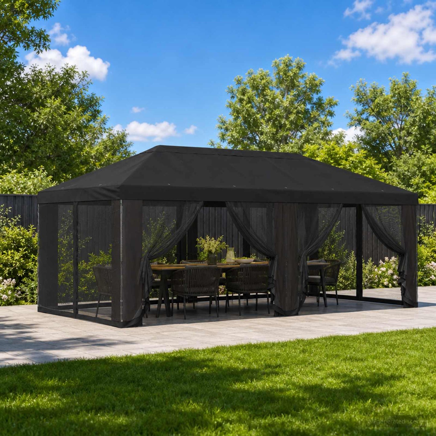 Gazebo Cover med sidevægge 6 x 3 m Sort Polyester 190