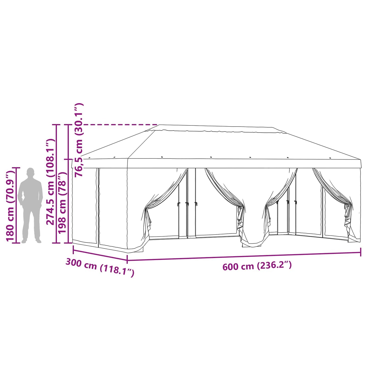 Gazebo Cover med sidevægge Cremefarvet 600,5 x 300,5 cm