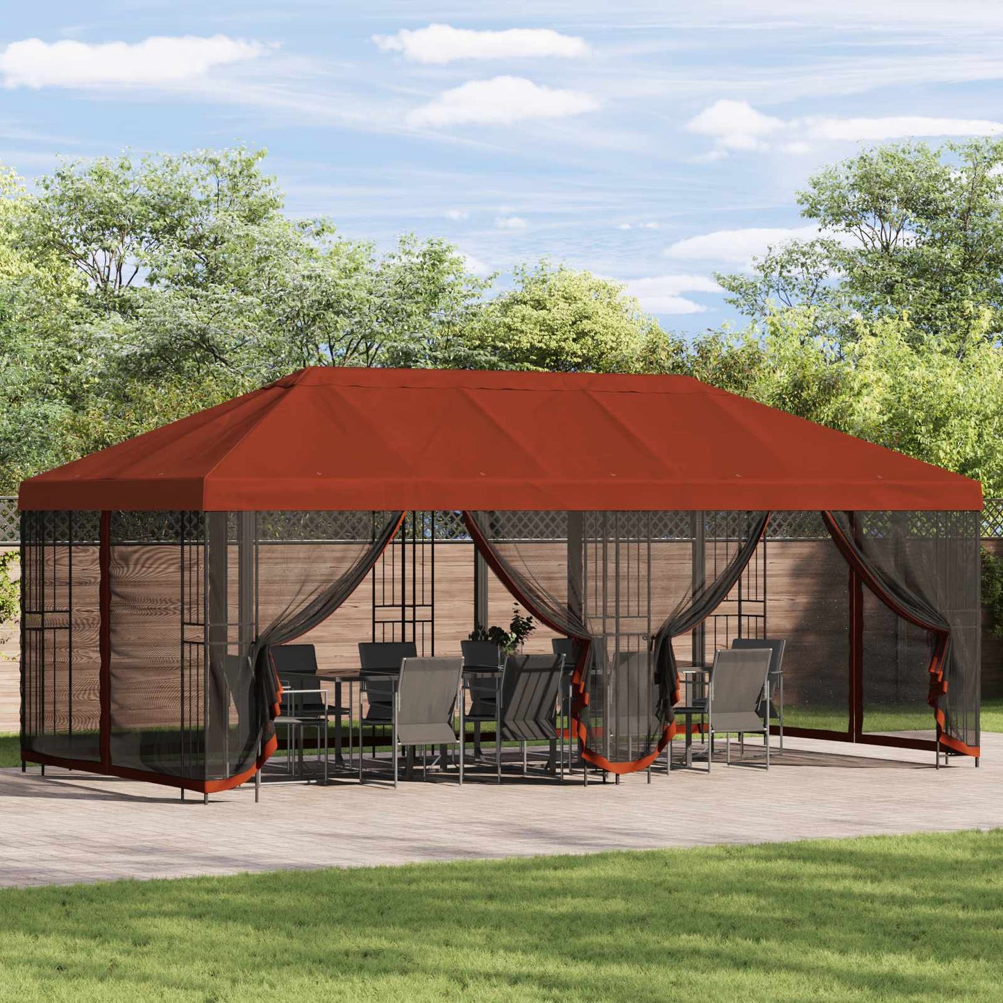 Gazebo Cover med sidevægge Terrakotta 600,5 x 300,5 cm