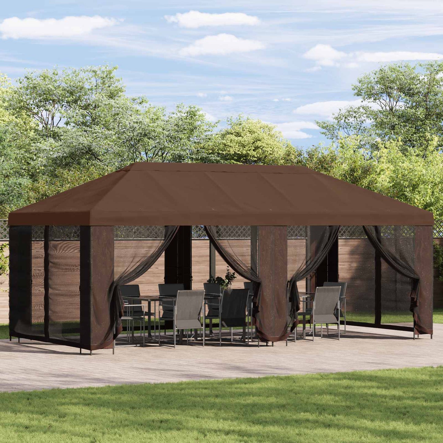 Gazebo Cover med sidevægge Brun 600,5 x 300,5 cm Polyester