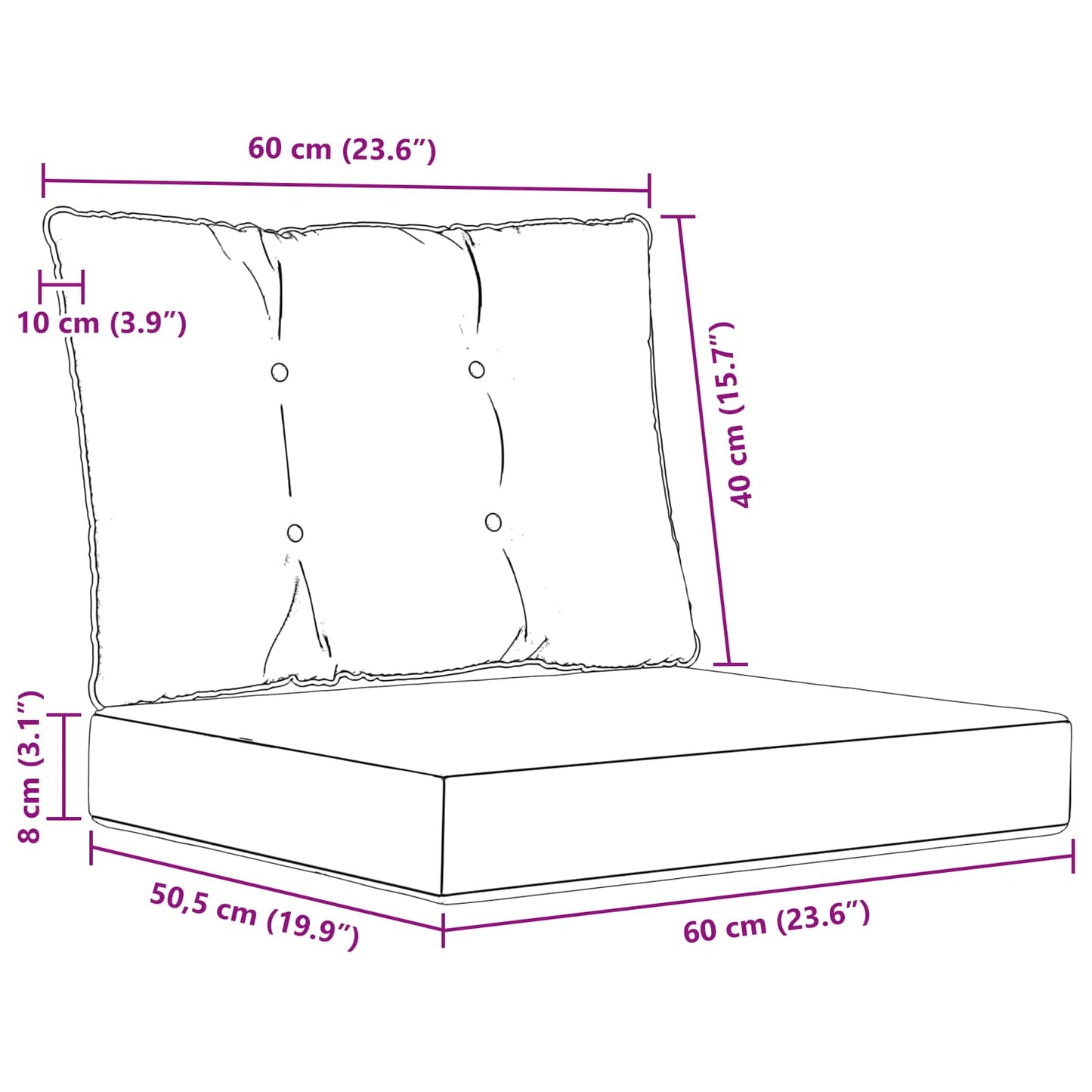 Udendørs Sofa Pude Polyester Sort 60 x 50,5 x 8 cm