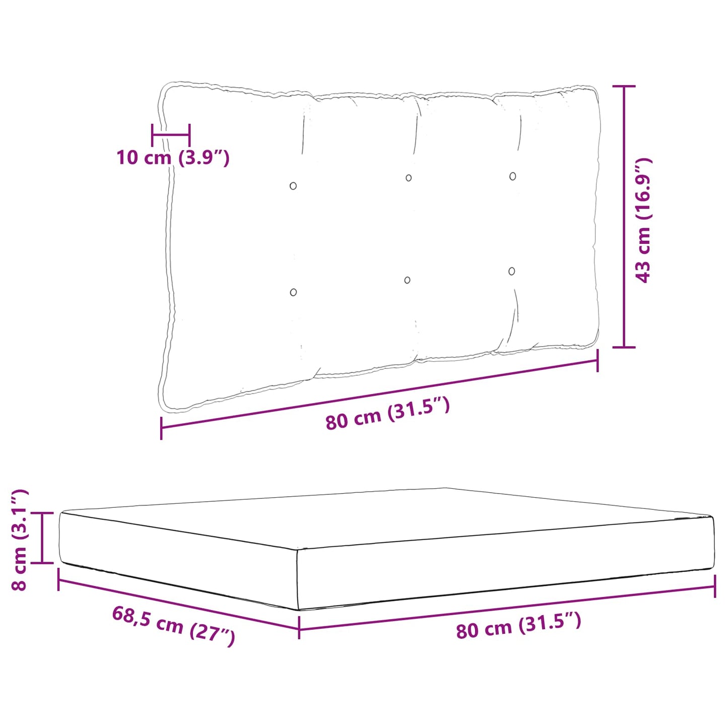 Udendørs Sofa Pude Polyester Sort 80 x 68,5 x 8 cm