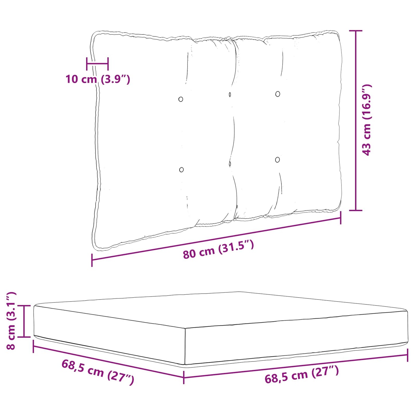Udendørs Sofa Pude Polyester Gråbrun 80 x 43 x 10 cm