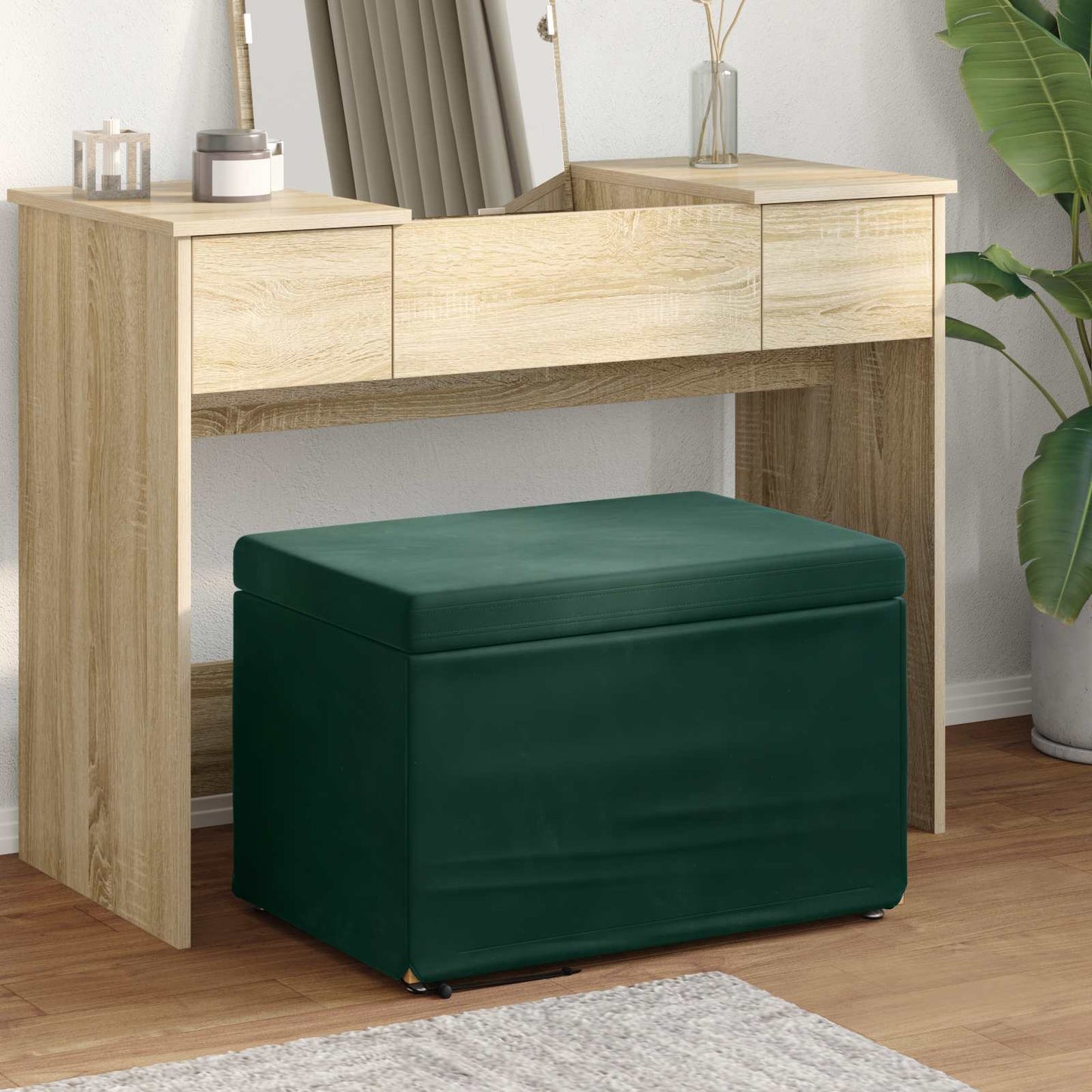 Taburet Mørkegrøn 61 x 41 x 40 cm Velour og konstrueret træ
