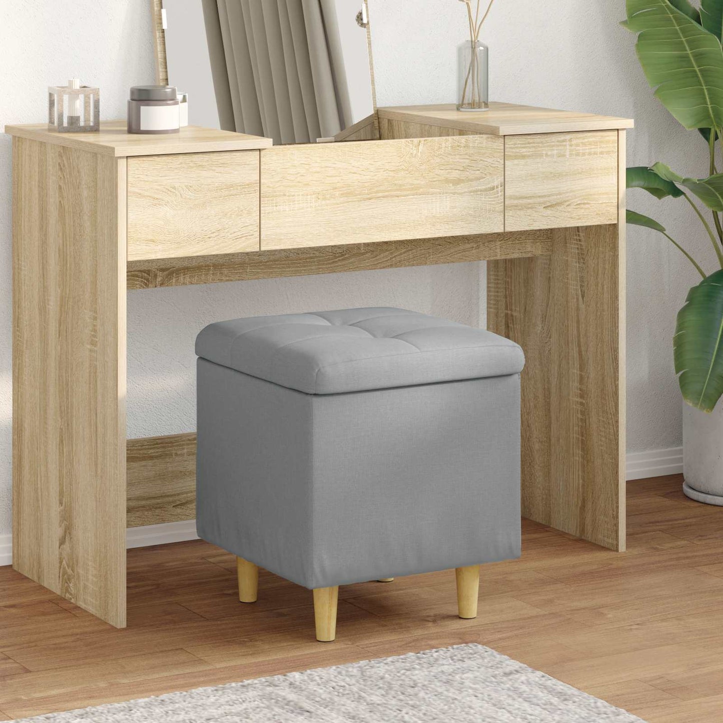 Ottoman med Opbevaring med pude Lysegrå 40 x 40 x 45 cm Stof