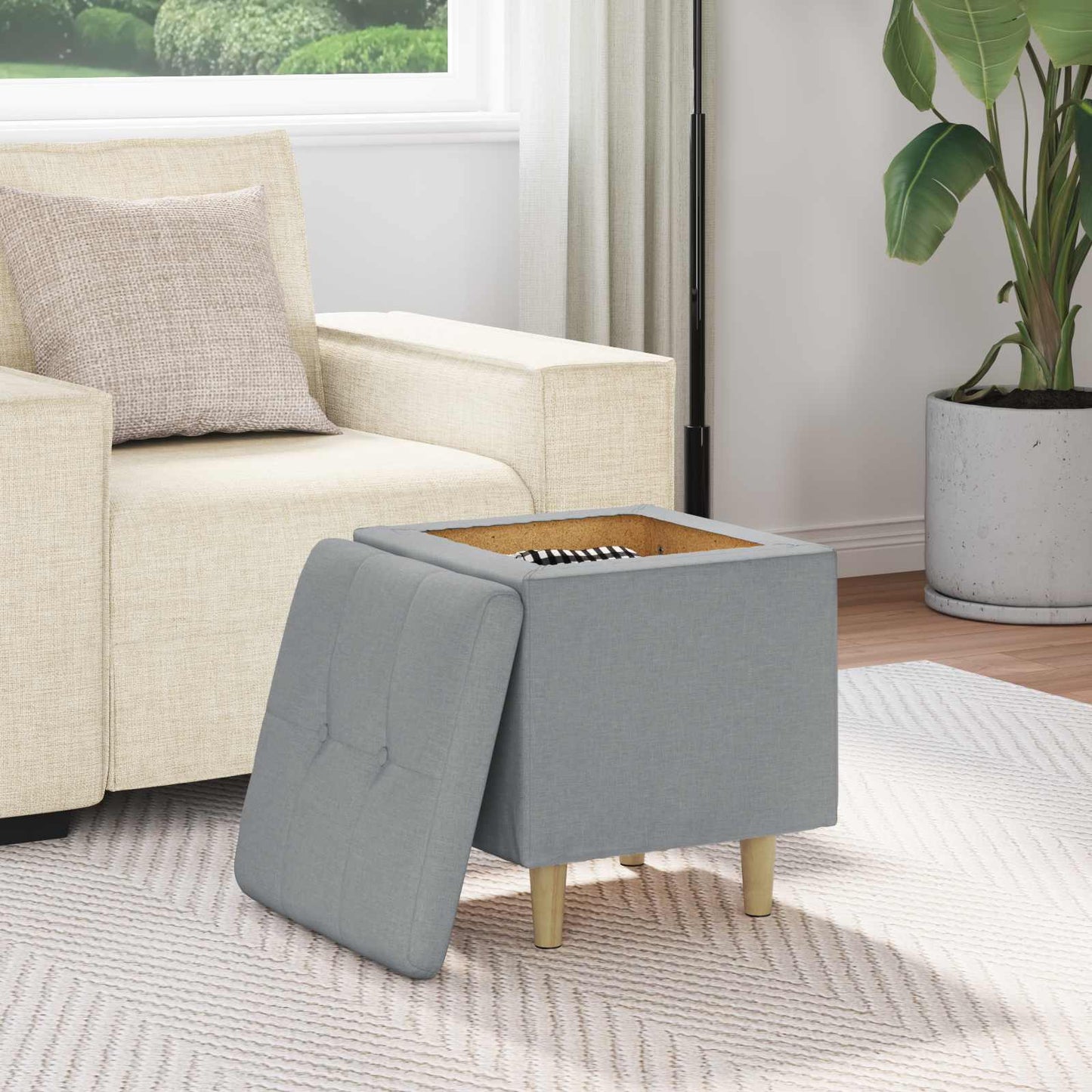Ottoman med Opbevaring med pude Lysegrå 40 x 40 x 45 cm Stof
