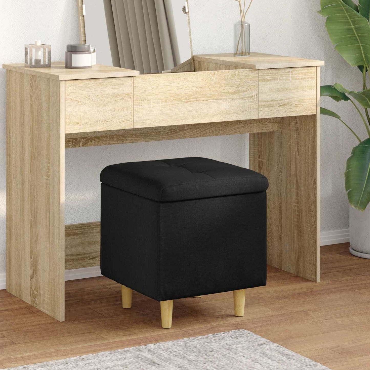 Opbevaringstomane med pude Sort 40 x 40 x 45 cm Stof