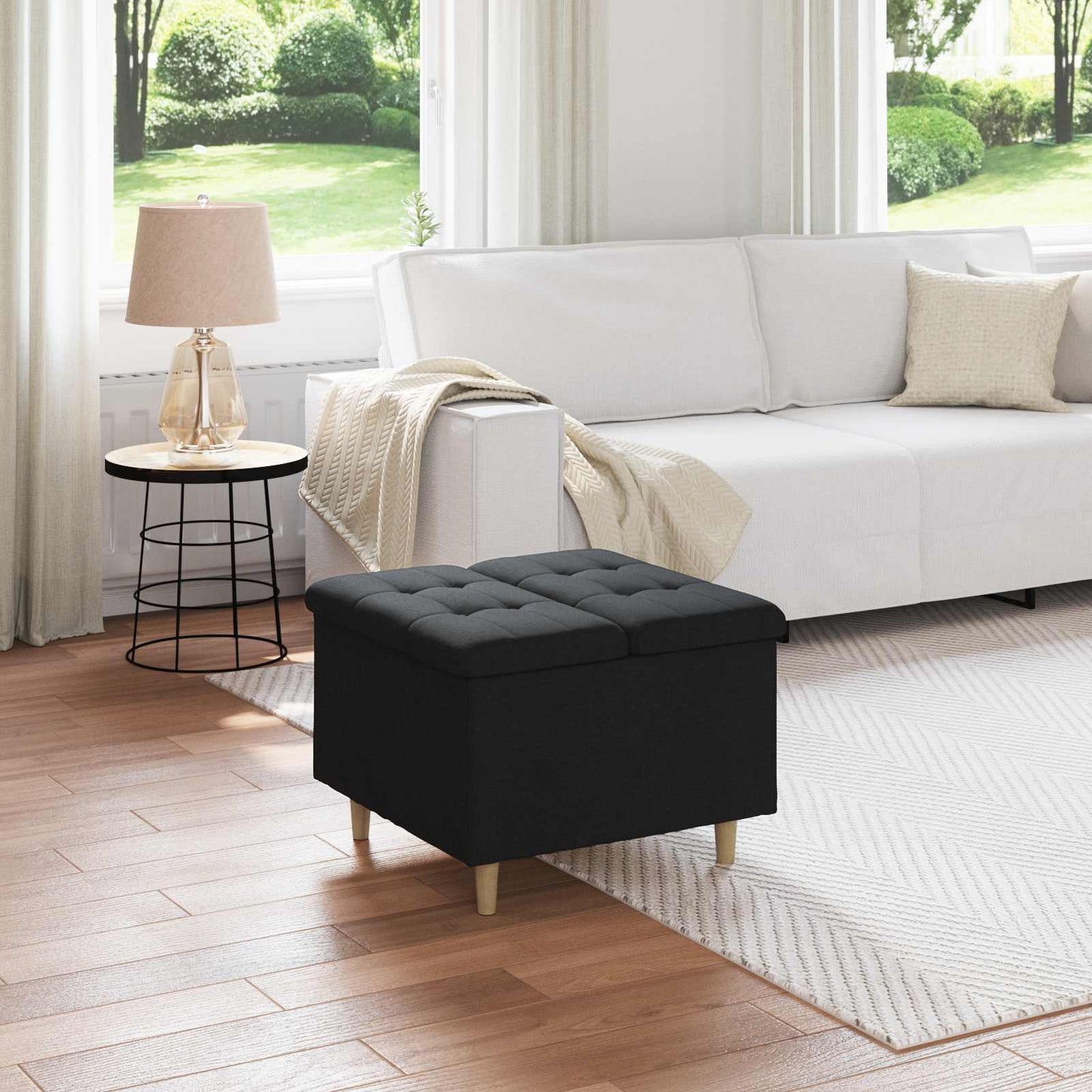 Opbevaringstomane med pude Sort 60 x 60 x 45 cm Stof