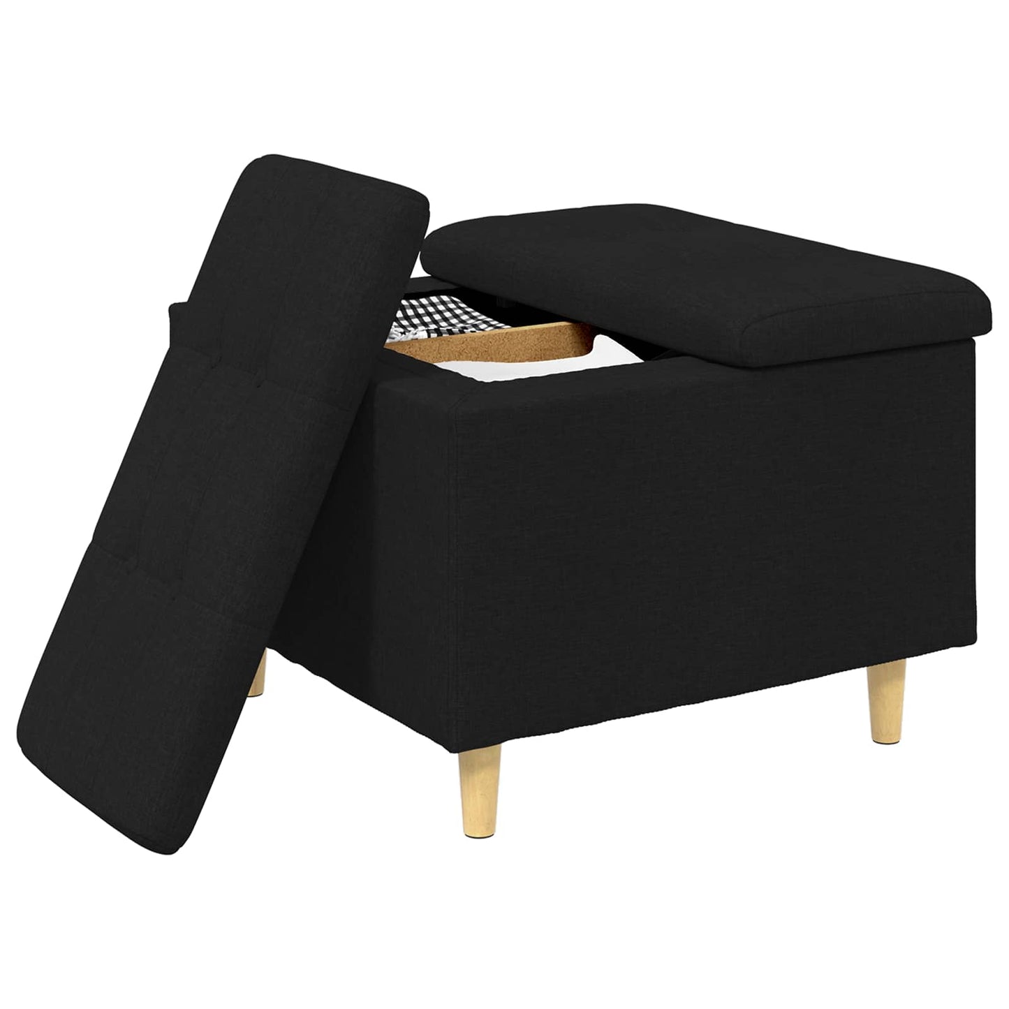 Opbevaringstomane med pude Sort 60 x 60 x 45 cm Stof