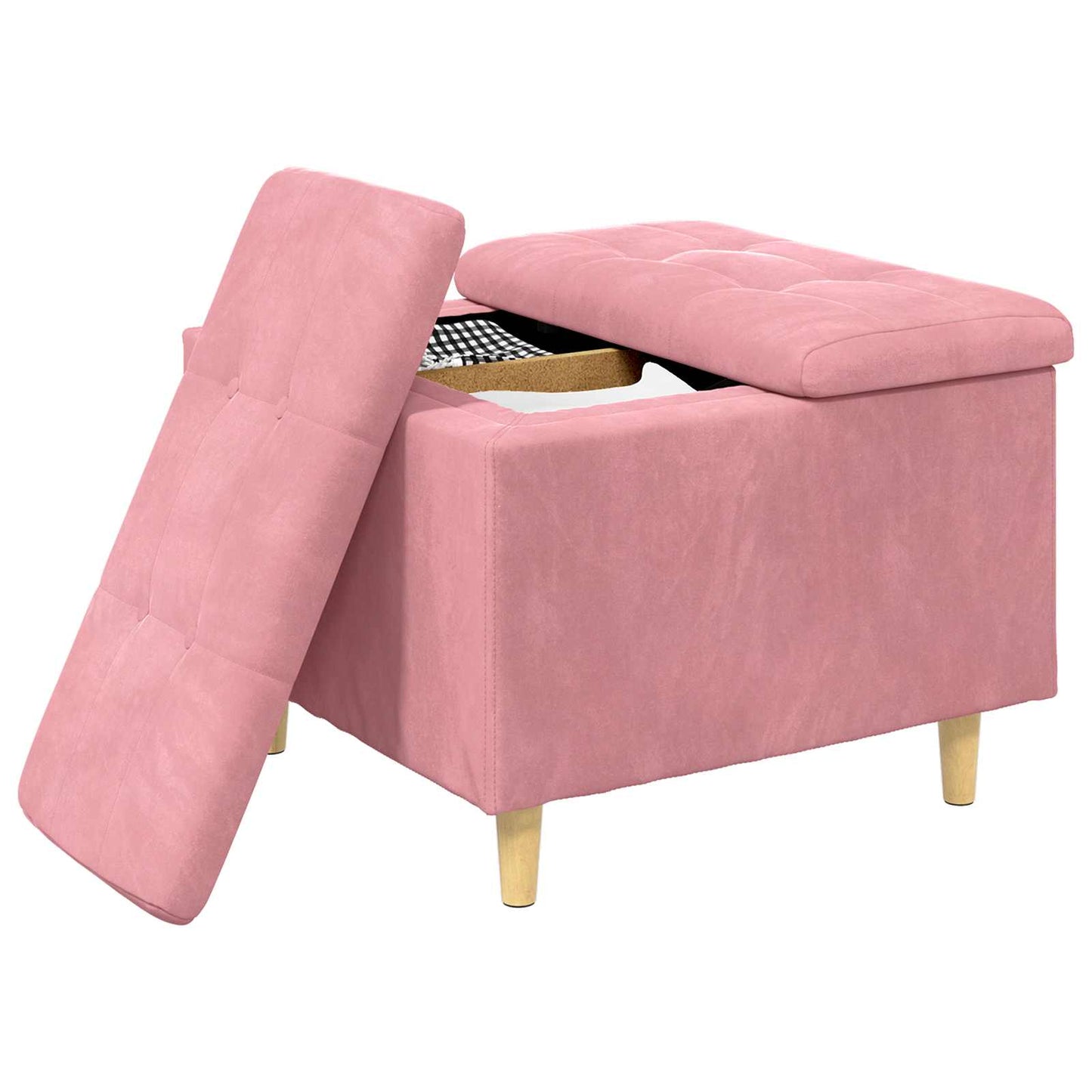 Opbevaringstomane med pude Lyserød 60 x 60 x 45 cm Fløjl