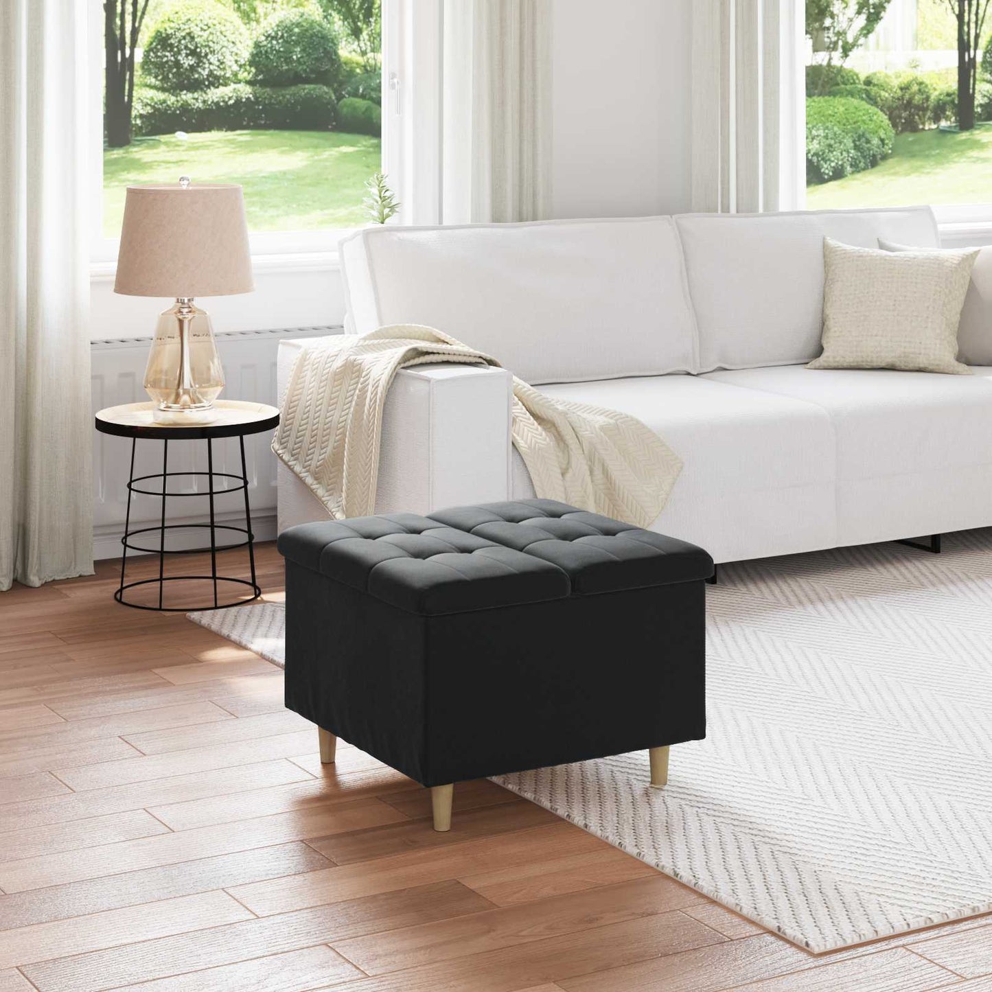 Opbevaringstomane med pude Sort 60 x 60 x 45 cm Fløjl