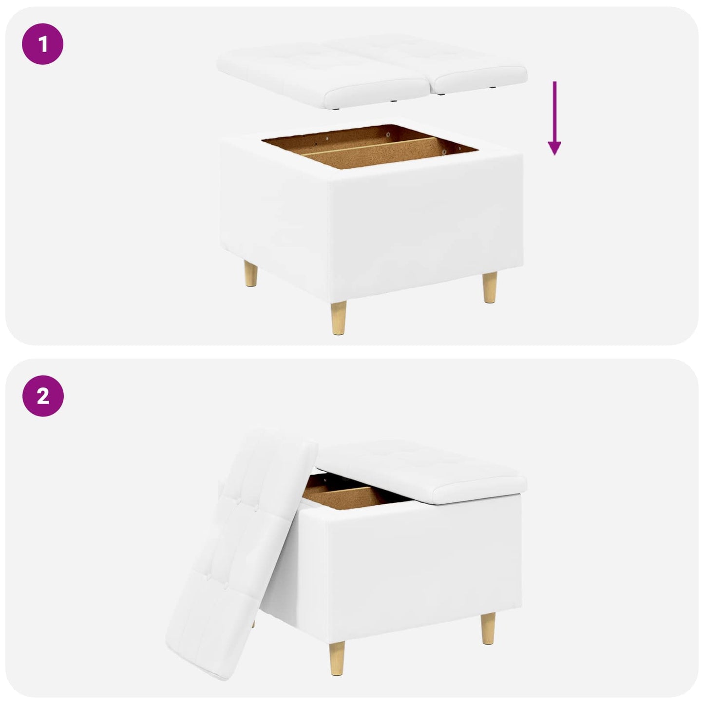 Opbevaringstomane med pude Hvid 60 x 60 x 45 cm Kunstlæder