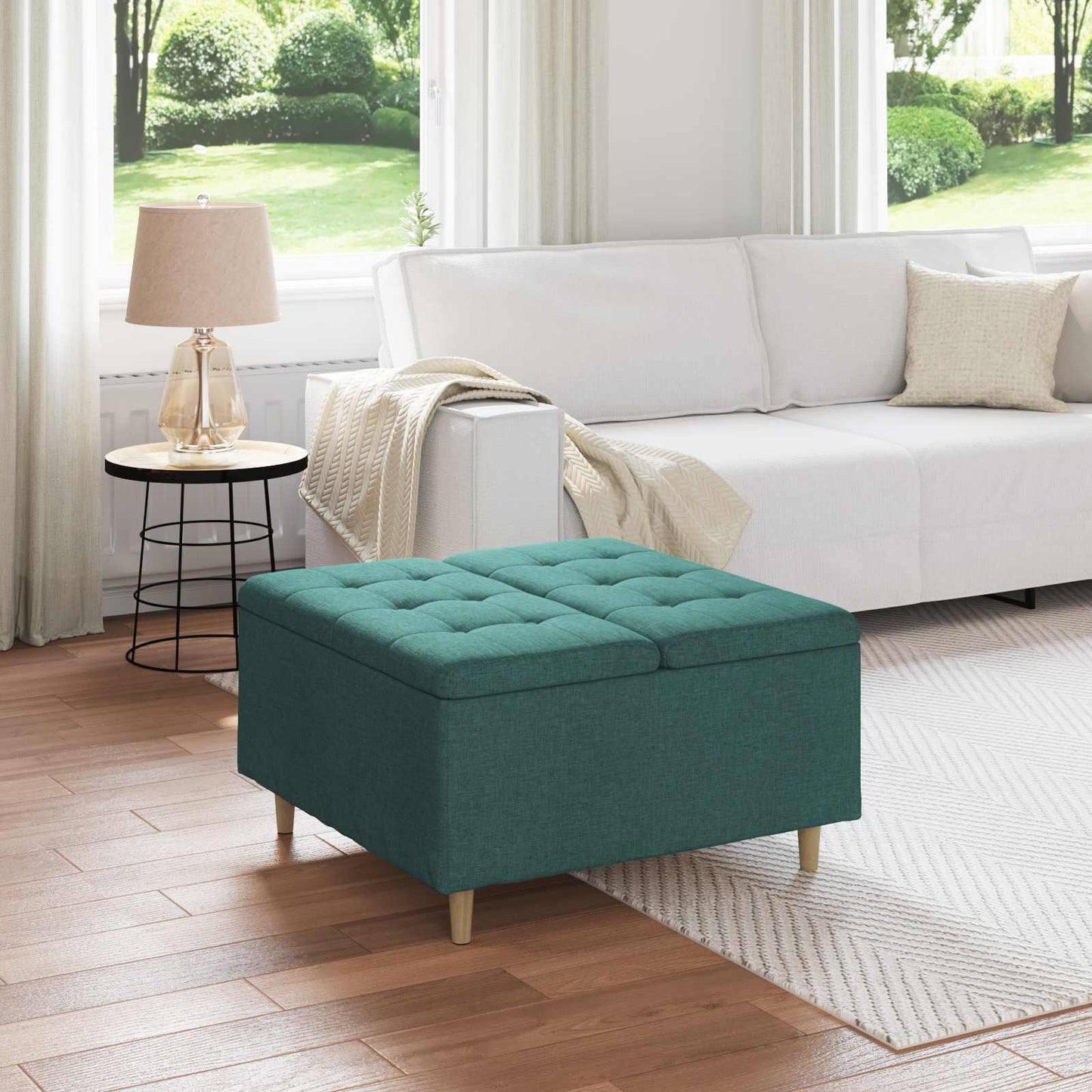 Opbevaringstomane med pude Mørkegrøn 80 x 80 x 45 cm Stof
