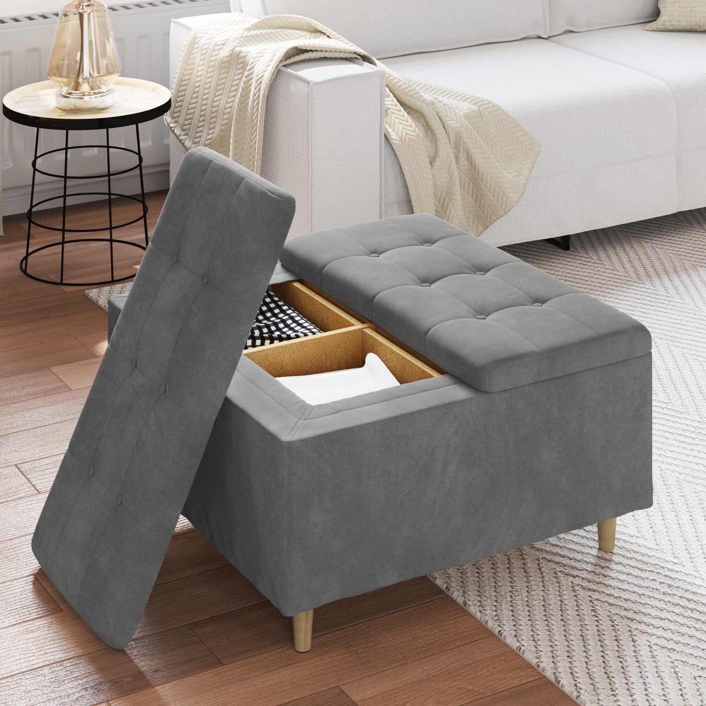 Opbevaringstomane med pude Mørkegrå 80 x 80 x 45 cm Fløjl