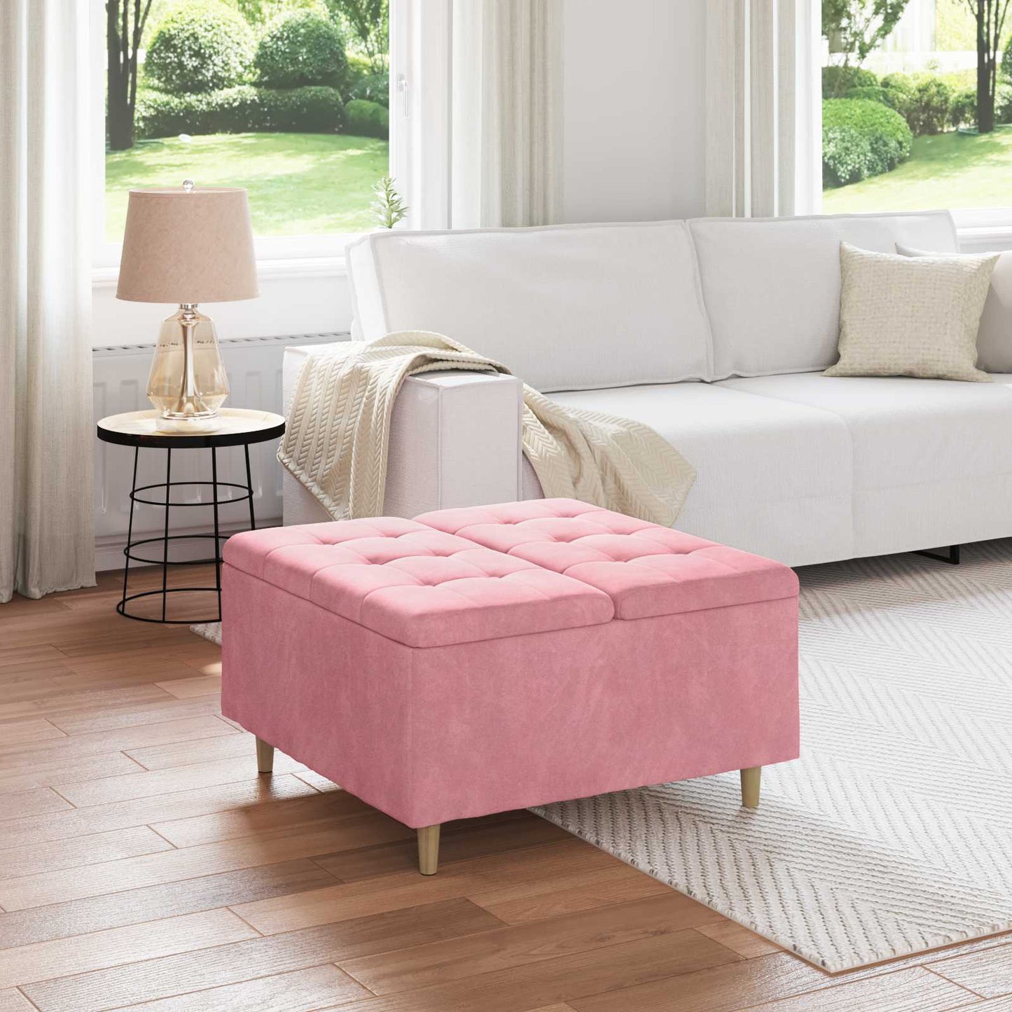 Opbevaringstomane med pude Lyserød 80 x 80 x 45 cm Fløjl