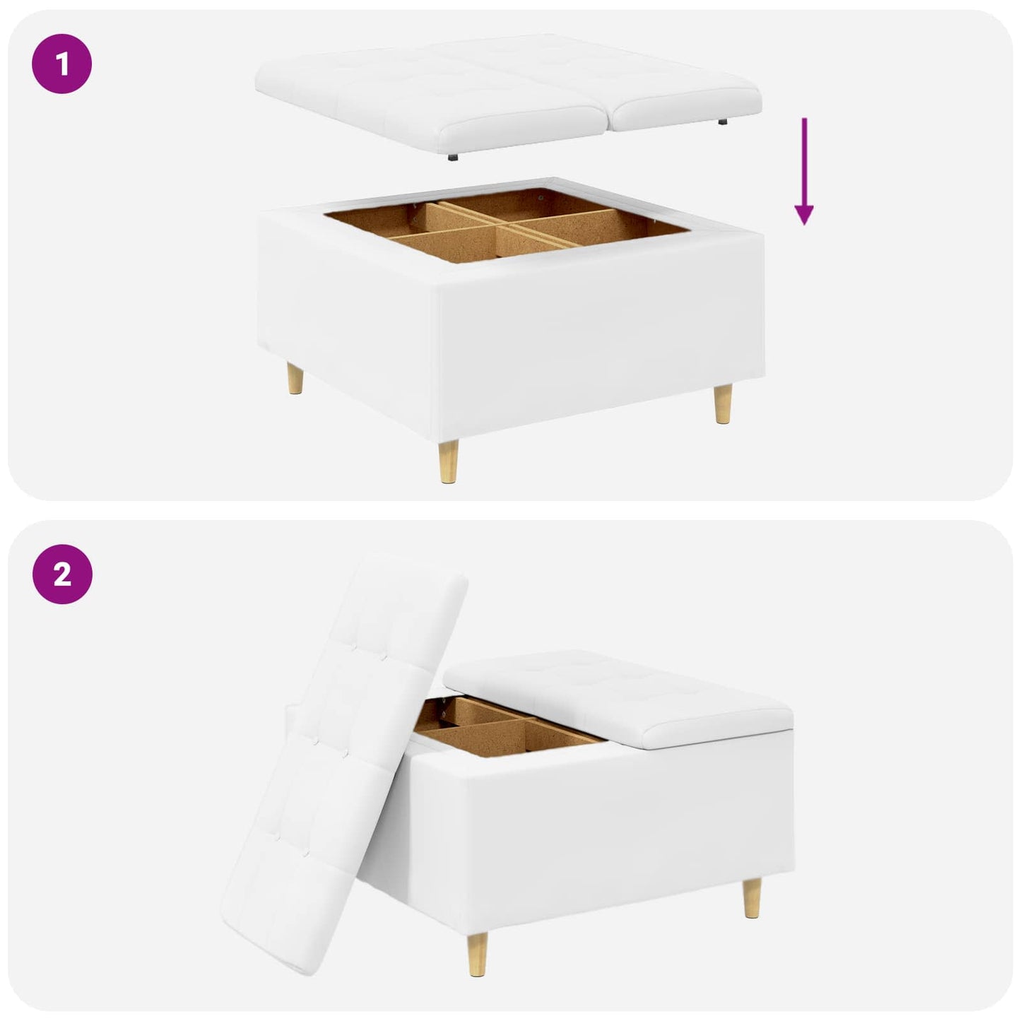 Opbevaringstomane med pude Hvid 80 x 80 x 45 cm Kunstlæder