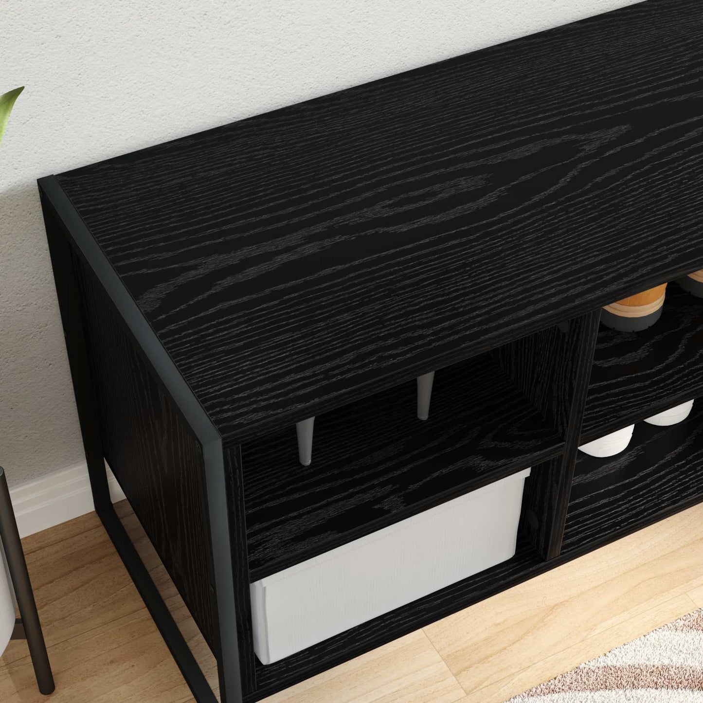 Sko skab med opbevaring Sort eg 60 x 35 x 44 cm Konstrueret træ