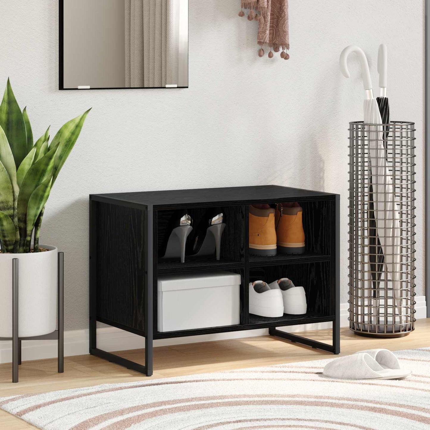 Sko skab med opbevaring Sort eg 60 x 35 x 44 cm Konstrueret træ