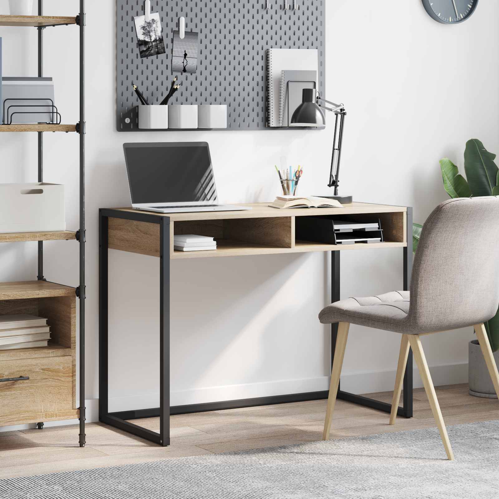 Skrivebord med opbevaring - Sonoma, 100 × 50 × 75 cm, konstrueret træ