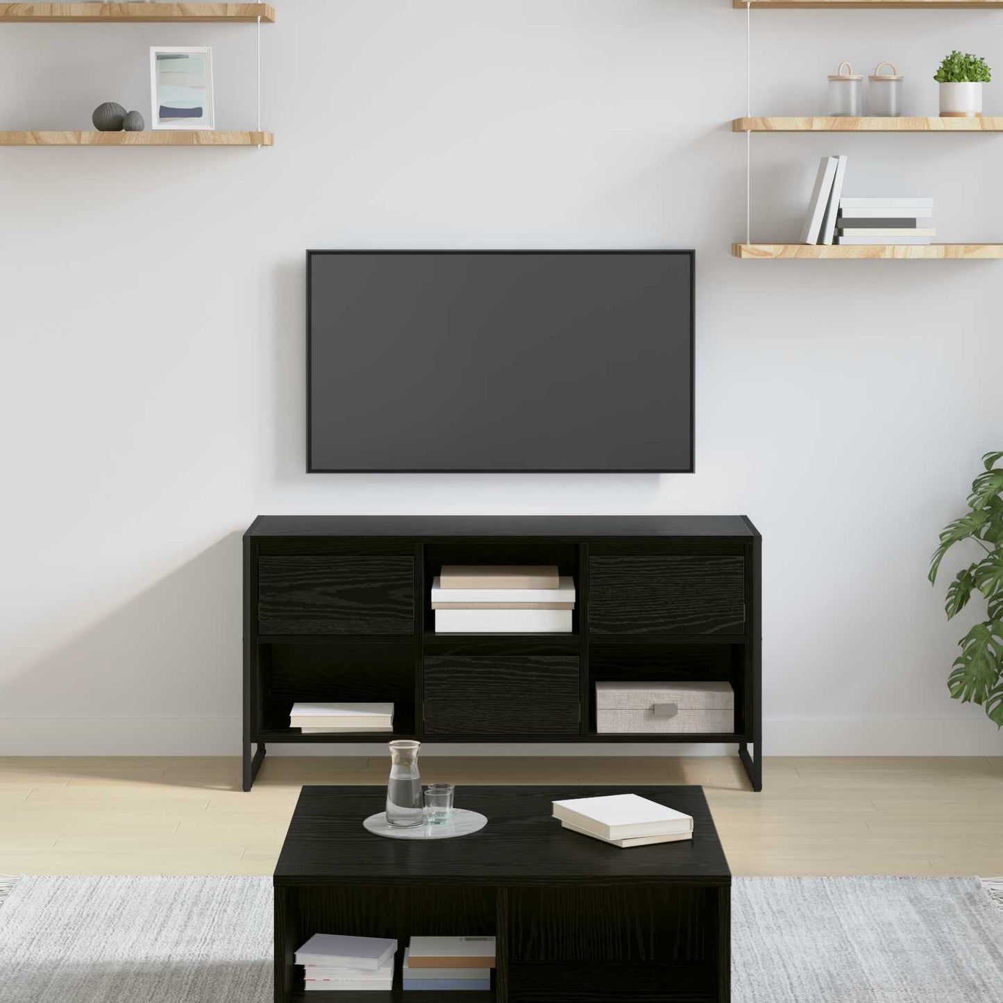 TV-skab med skuffe Sort eg 100 x 36 x 49,5 cm Konstrueret træ