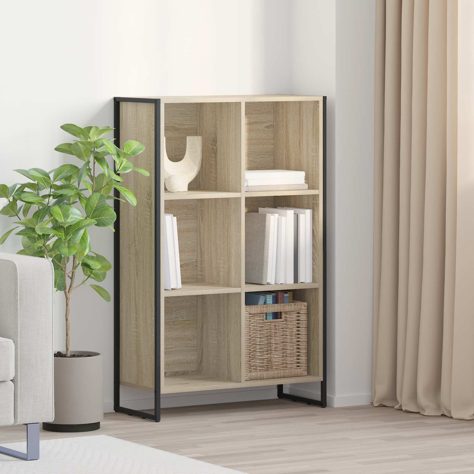 Bogskab i sonoma - reolsystem i konstrueret træ, 99,5 × 30 × 108,5 cm