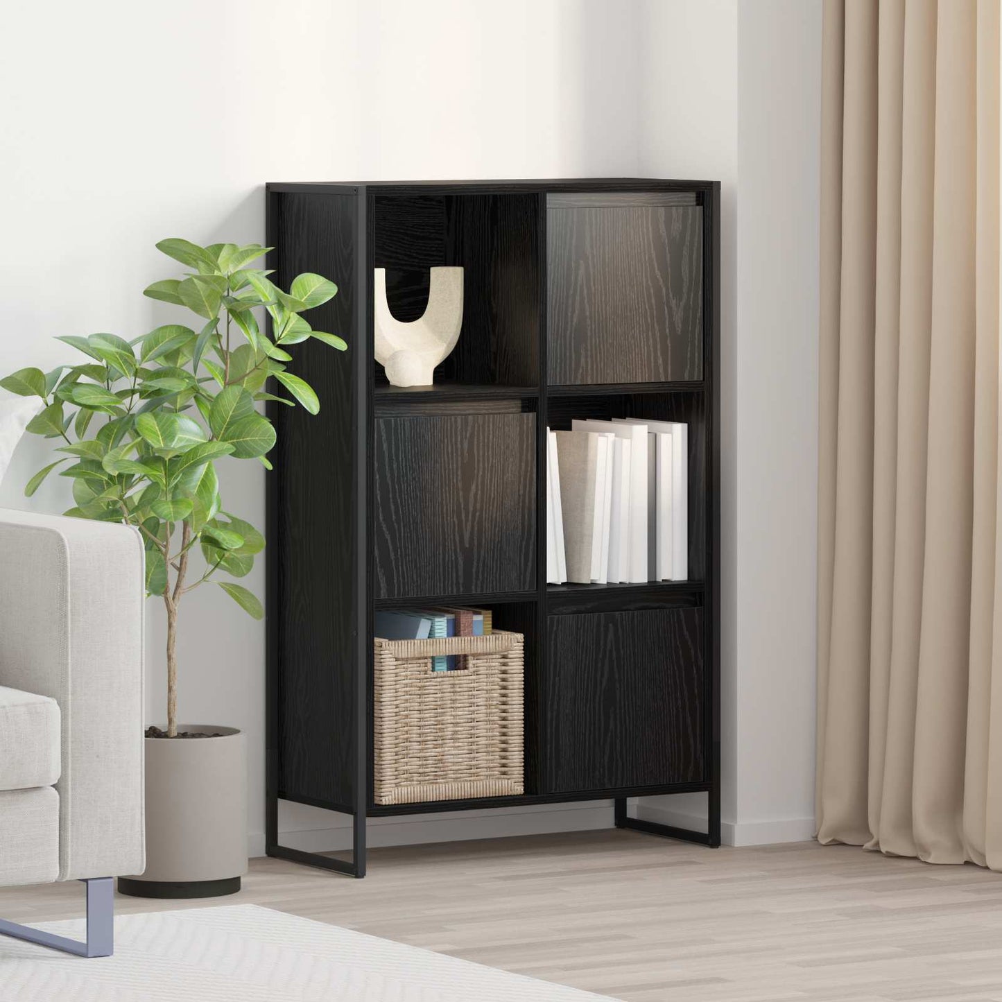 Bogskab Sort eg 68 x 30 x 108.5 cm Konstrueret træ