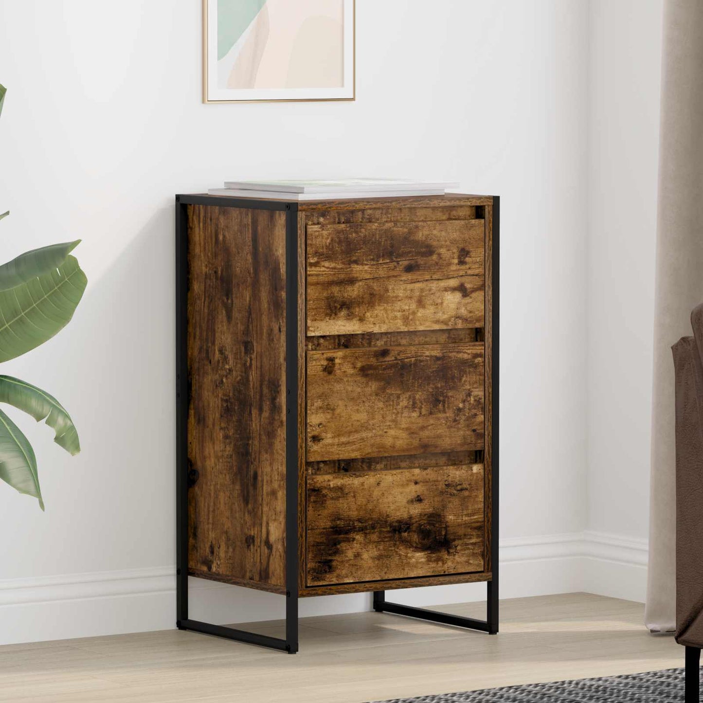 Sideboard med skuffe Røget Eg 42 x 36 x 75.5 cm Konstrueret træ