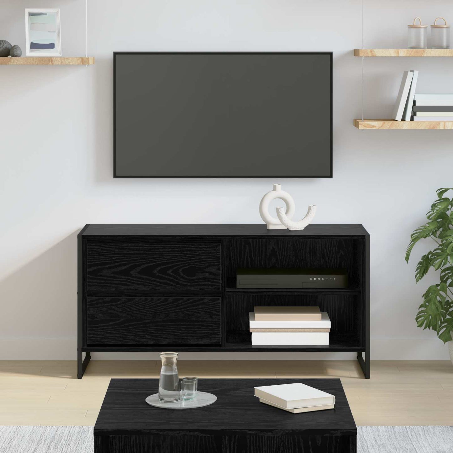 TV-skab med skuffe Sort eg 100 x 36 x 49,5 cm Konstrueret træ