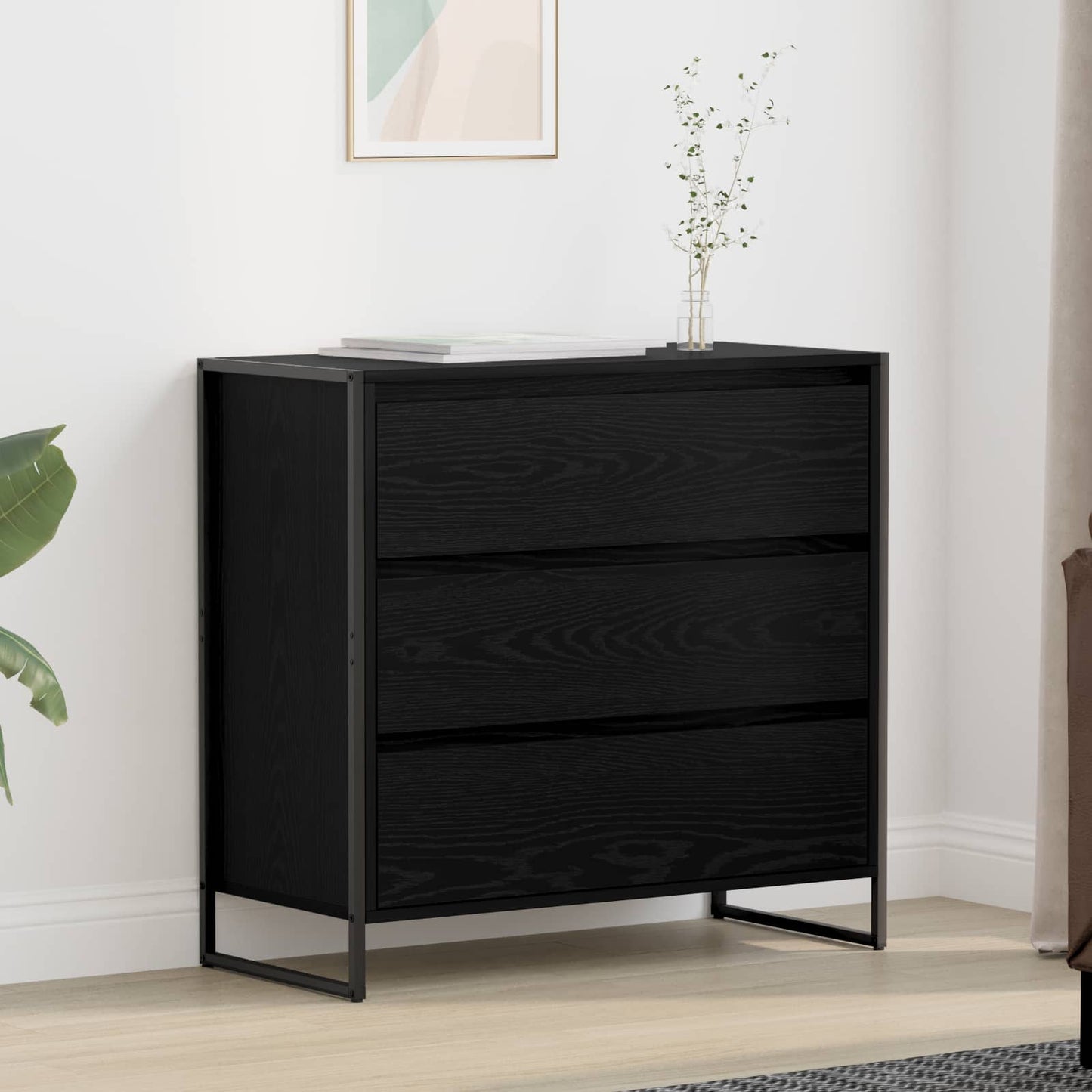 Sideboard med skuffe Sort eg 79 x 36 x 75.5 cm Konstrueret træ