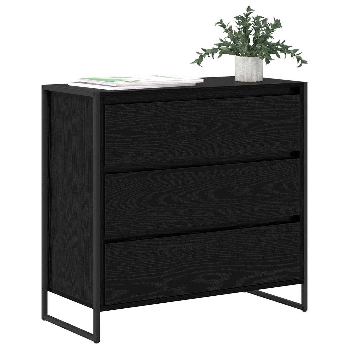 Sideboard med skuffe Sort eg 79 x 36 x 75.5 cm Konstrueret træ
