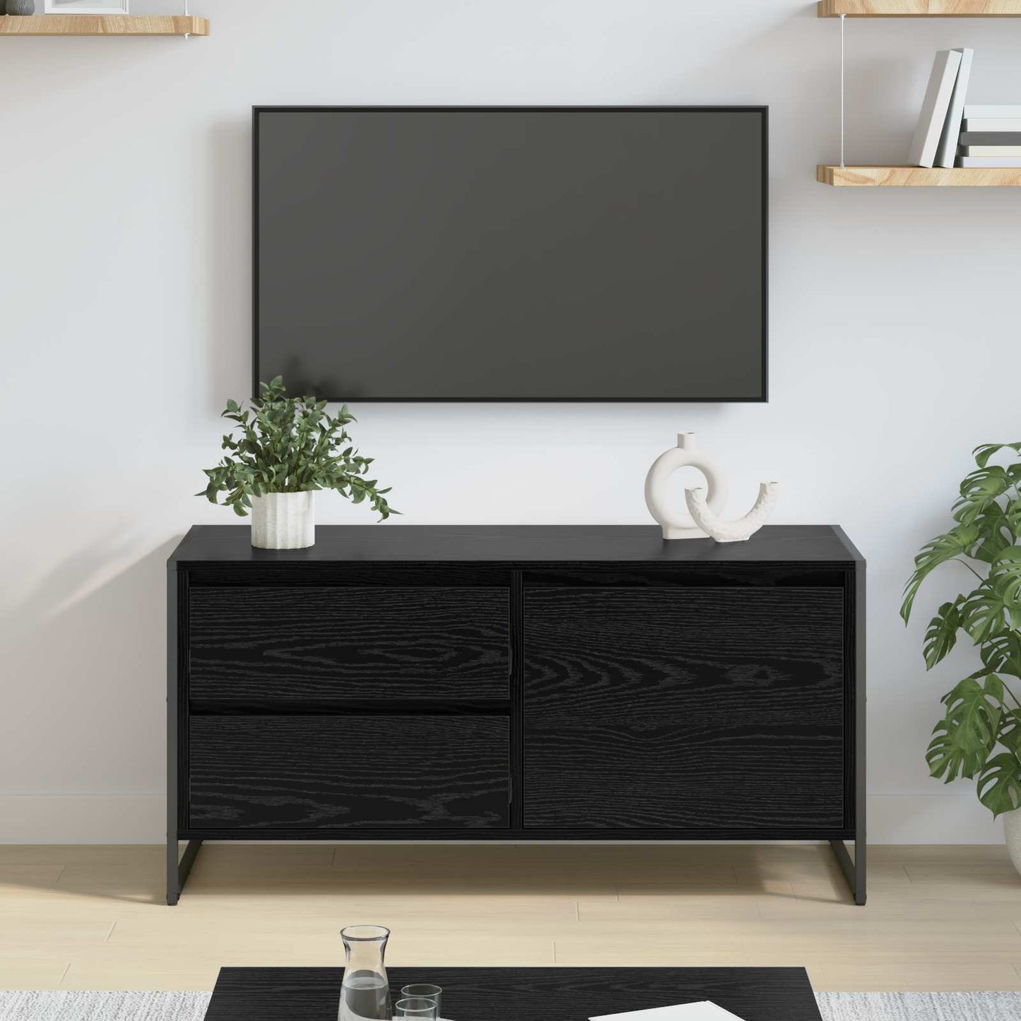 TV-skab med skuffe Sort eg 100 x 36 x 49,5 cm Konstrueret træ