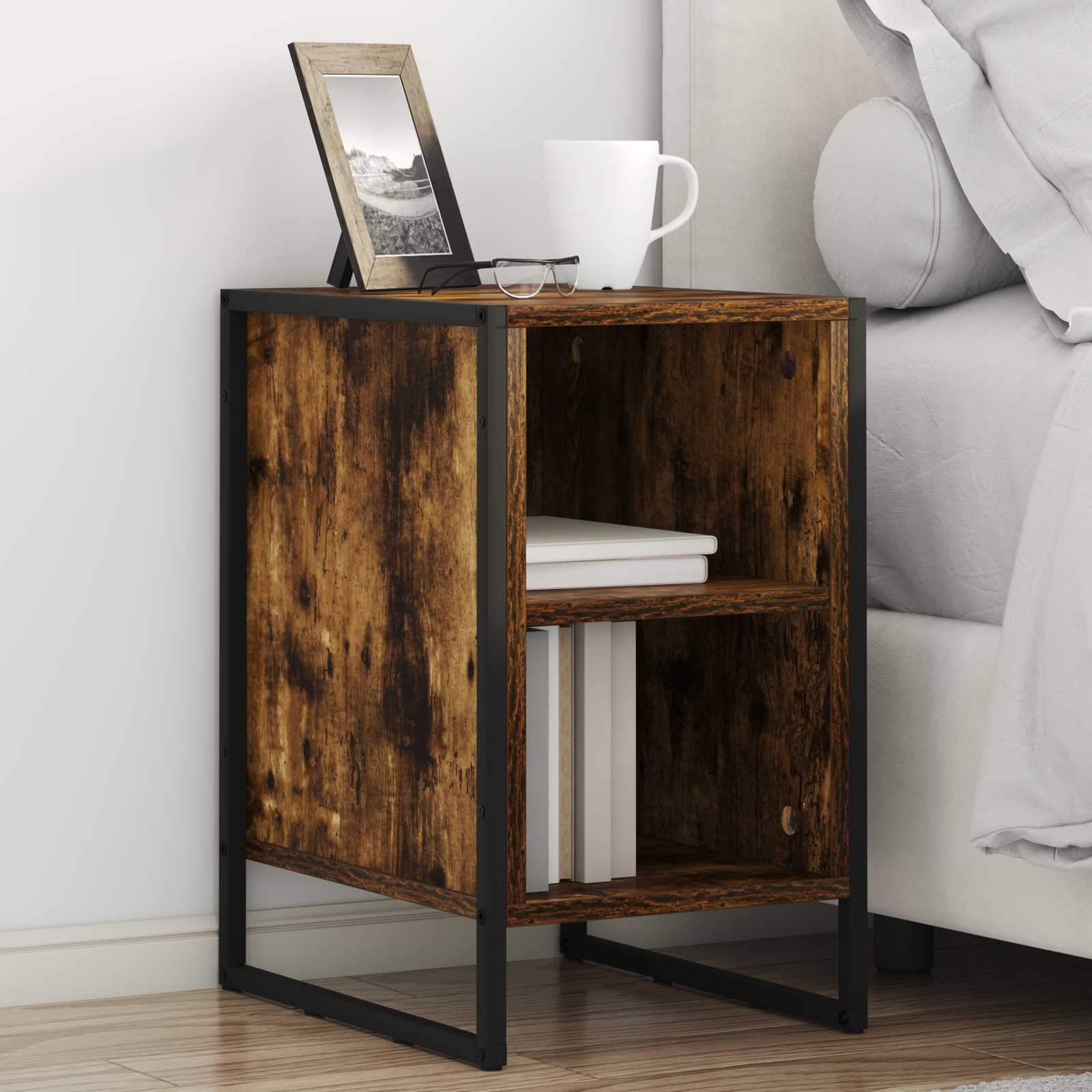 Sengebord 2 pcs Røg Eg 39,5 x 30 x 50 cm Konstrueret træ billede