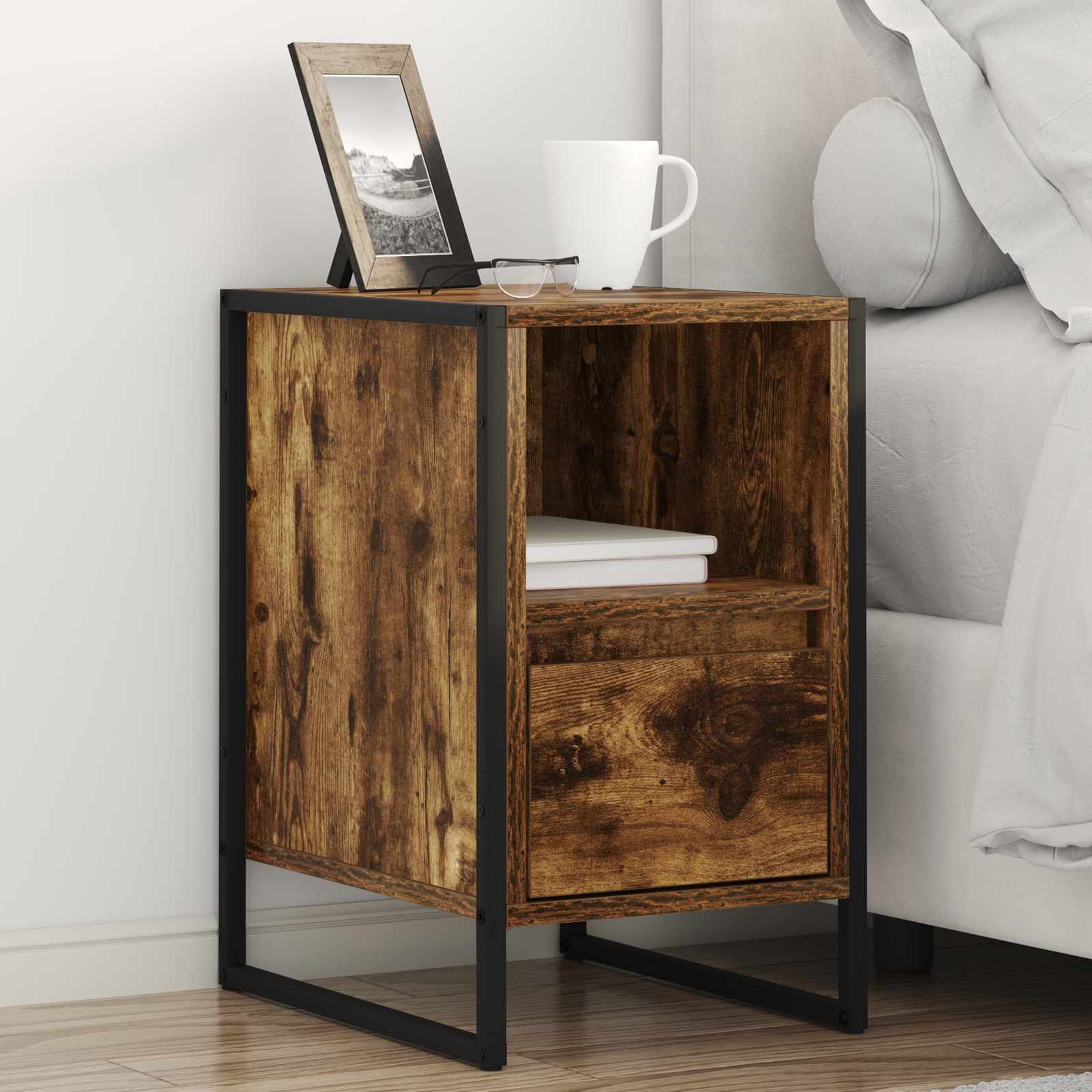 Sengebord 2 pcs Røget Eg 39,5 x 30 x 50 cm Konstrueret træ billede