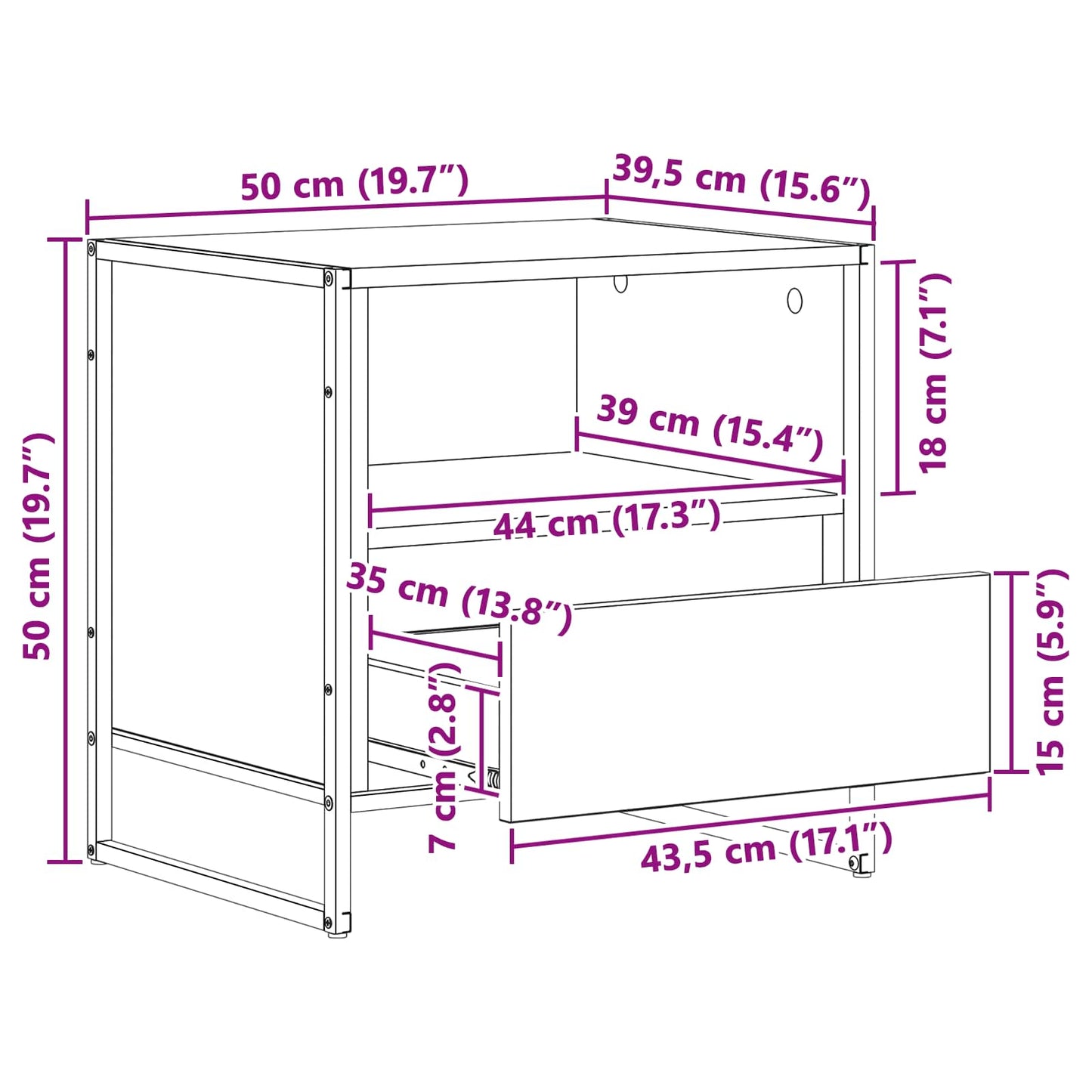 Sengebord Artisan eg 50 x 39,5 x 50 cm Konstrueret træ