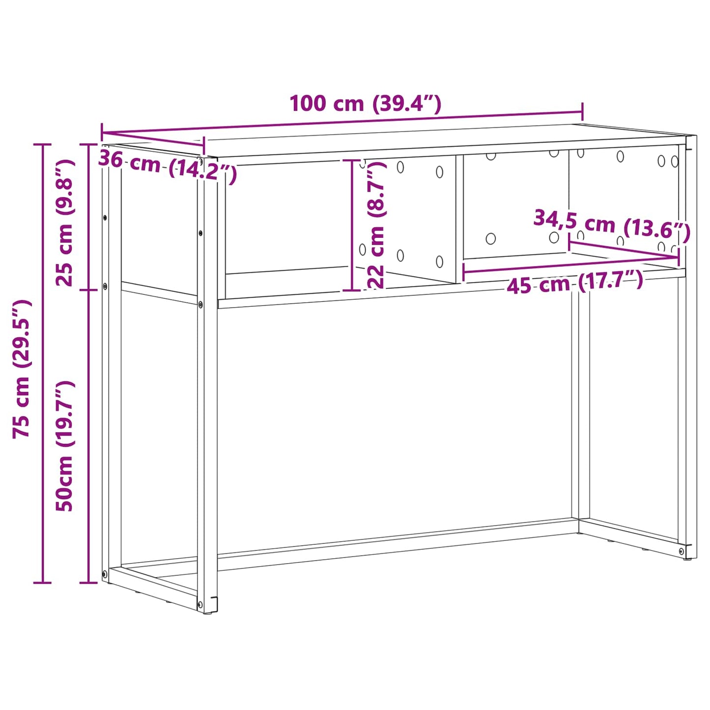 Endebord Gammelt træ 100 x 36 x 75 cm Konstrueret træ