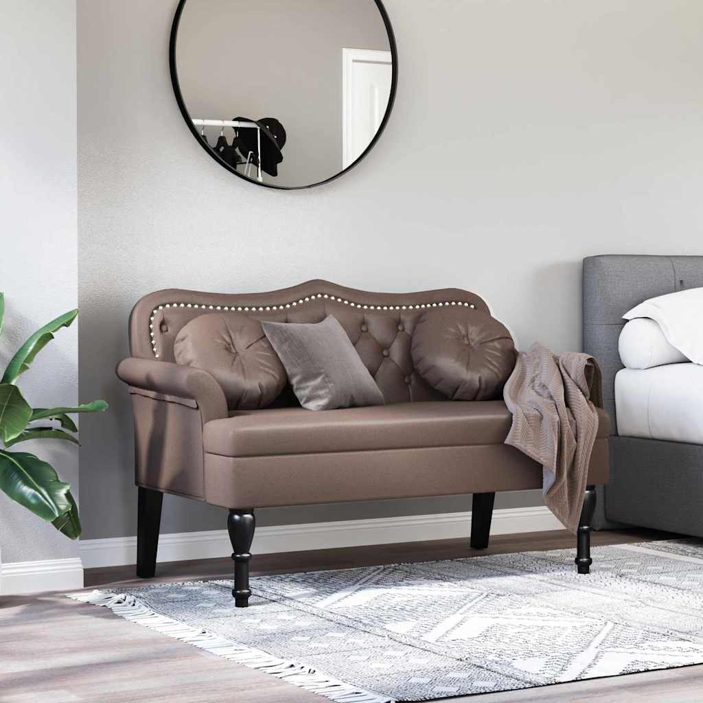 Chesterfield bænk med pude Brun 120.5 x 65 x 75 cm Faux læder