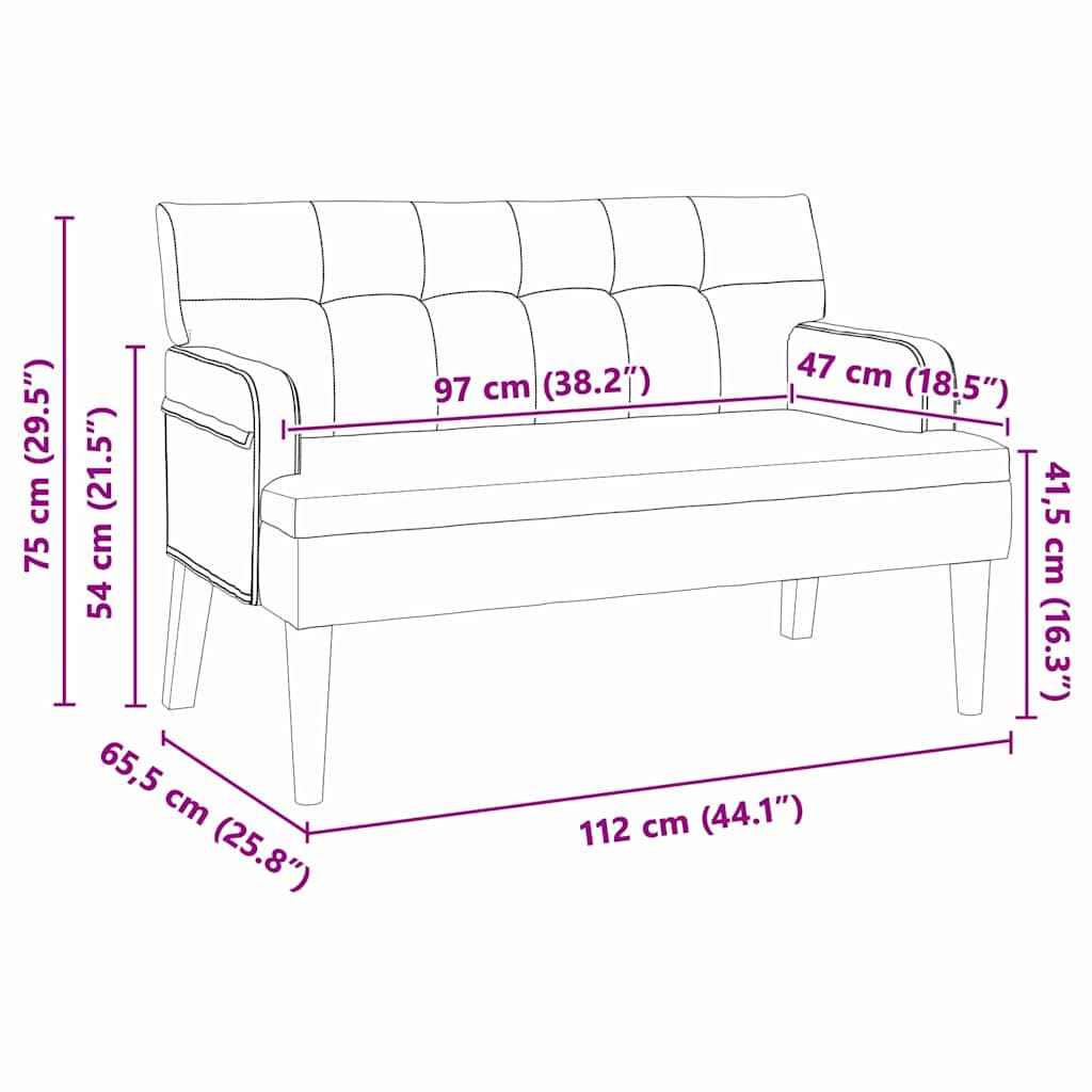 Chesterfield bænk Mørkegrå 112 x 65,5 x 75 cm Fløjl