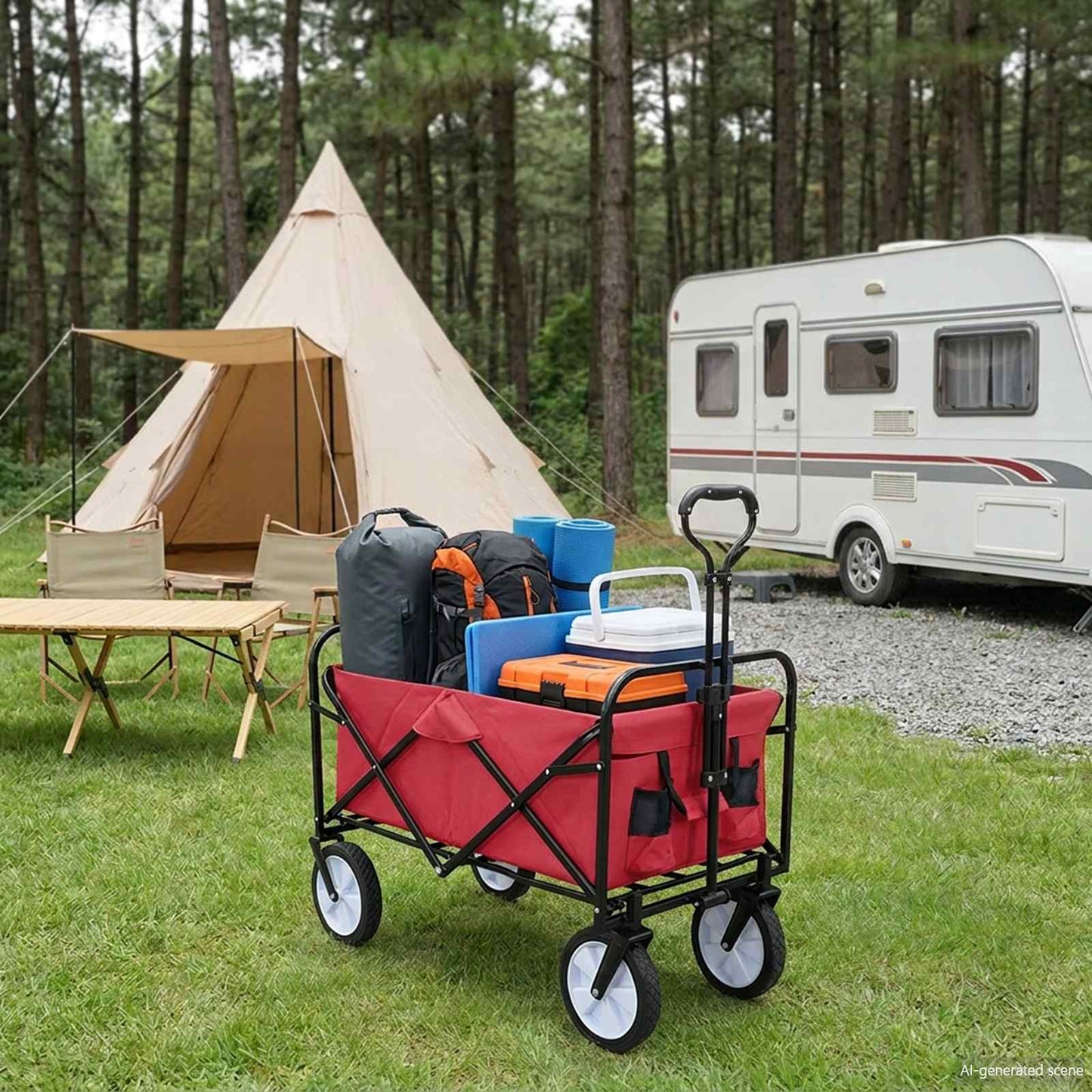 Foldbar indkøbsvogn med bremser Rød 94 x 53 x 99 cm Oxford Stof