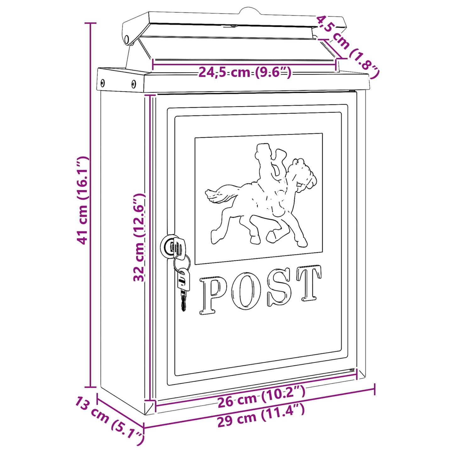 Væghængt Postkasse med dør Grøn 29 x 13 x 41 cm Gustt aluminium