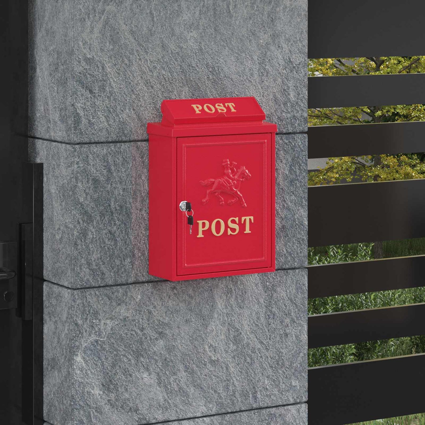 Væghængt Postkasse med dør Rød 29 x 13 x 41 cm Gustt aluminium